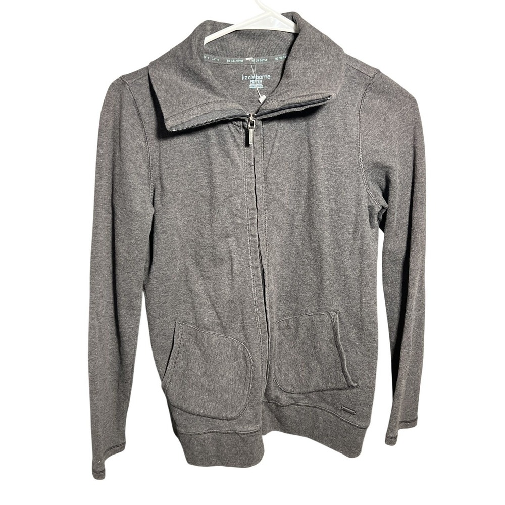 Liz Claiborne Petite S Gray Full Zip Fleece Jacket Collared Casual Women's